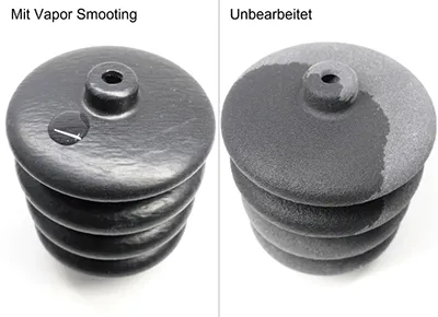 Comparison of two components with chemical smoothing and without - with Vapor Smoothing water beads off, without it is absorbed.