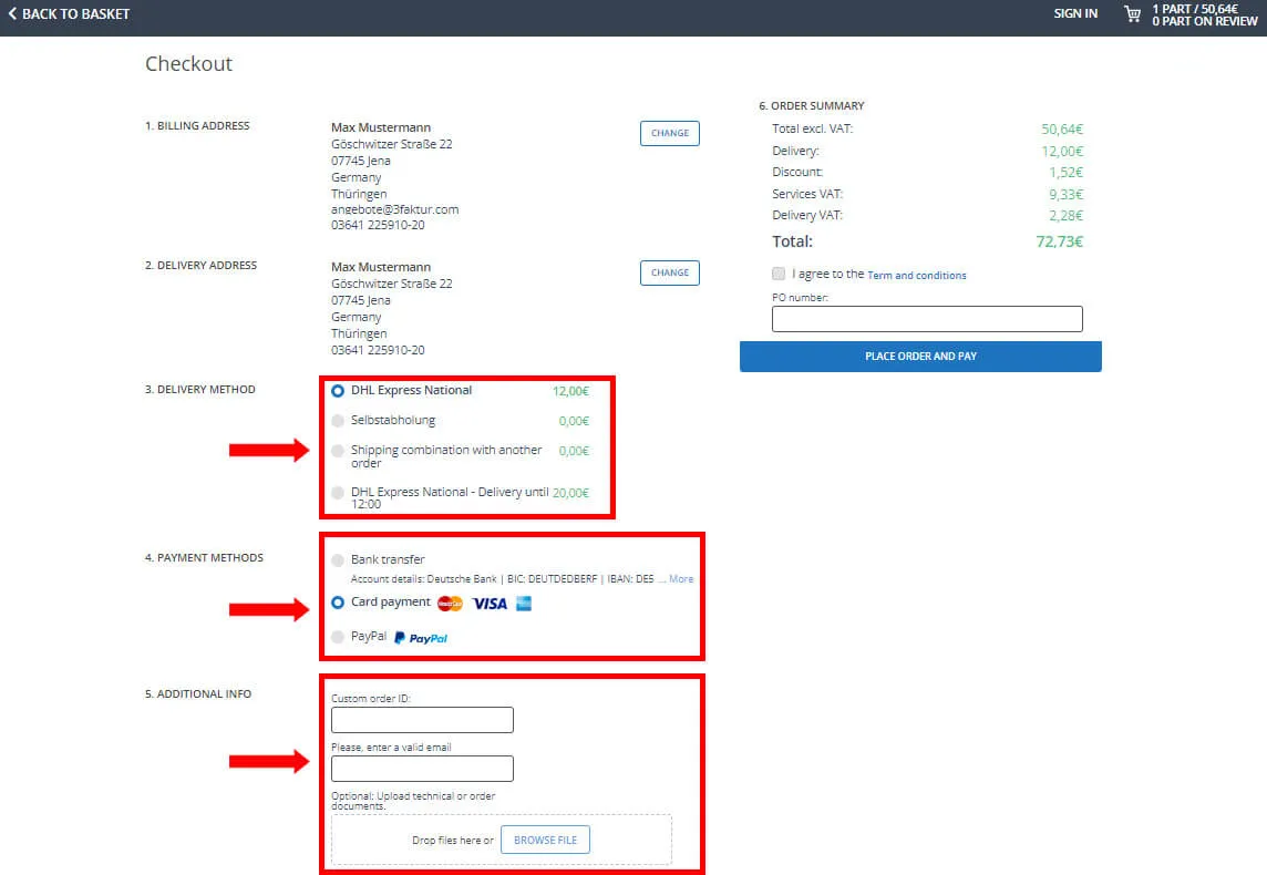 Select Delivery and Payment Options