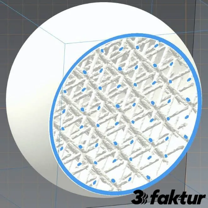 Hollowed ball with lattice structures for stabilization
