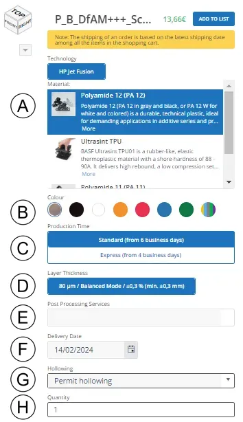 Configure components in the online ordering system