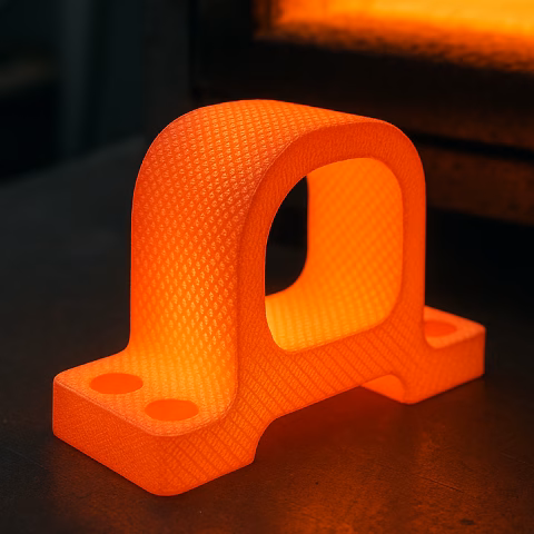 Glühendes Metallbauteil als Symbolbild für Wärmebehandlung