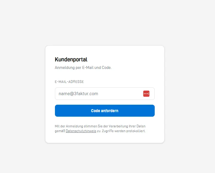 Anmeldeseite des 3Faktur Kundenportals
